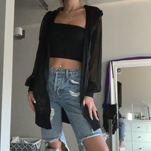 Sheer Mesh Cardigan With Hood